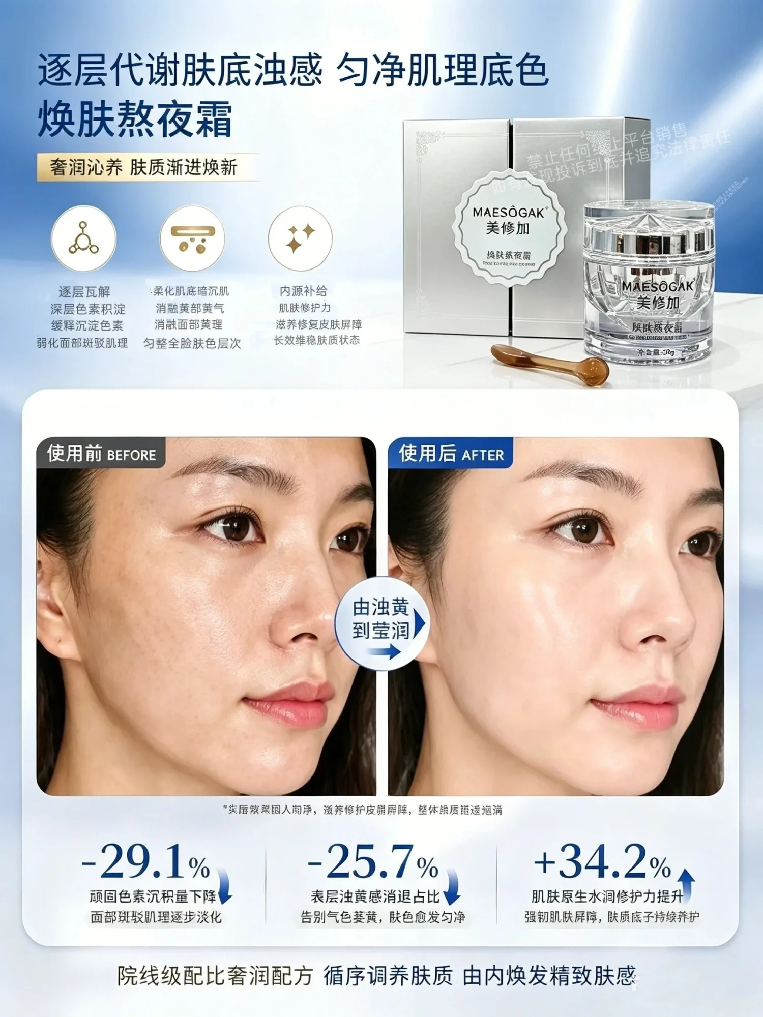 美修加焕肤熬夜霜（一日白)，规格30克/瓶，产品重:0.5Kg，保质期2028年10月4日 图片 6