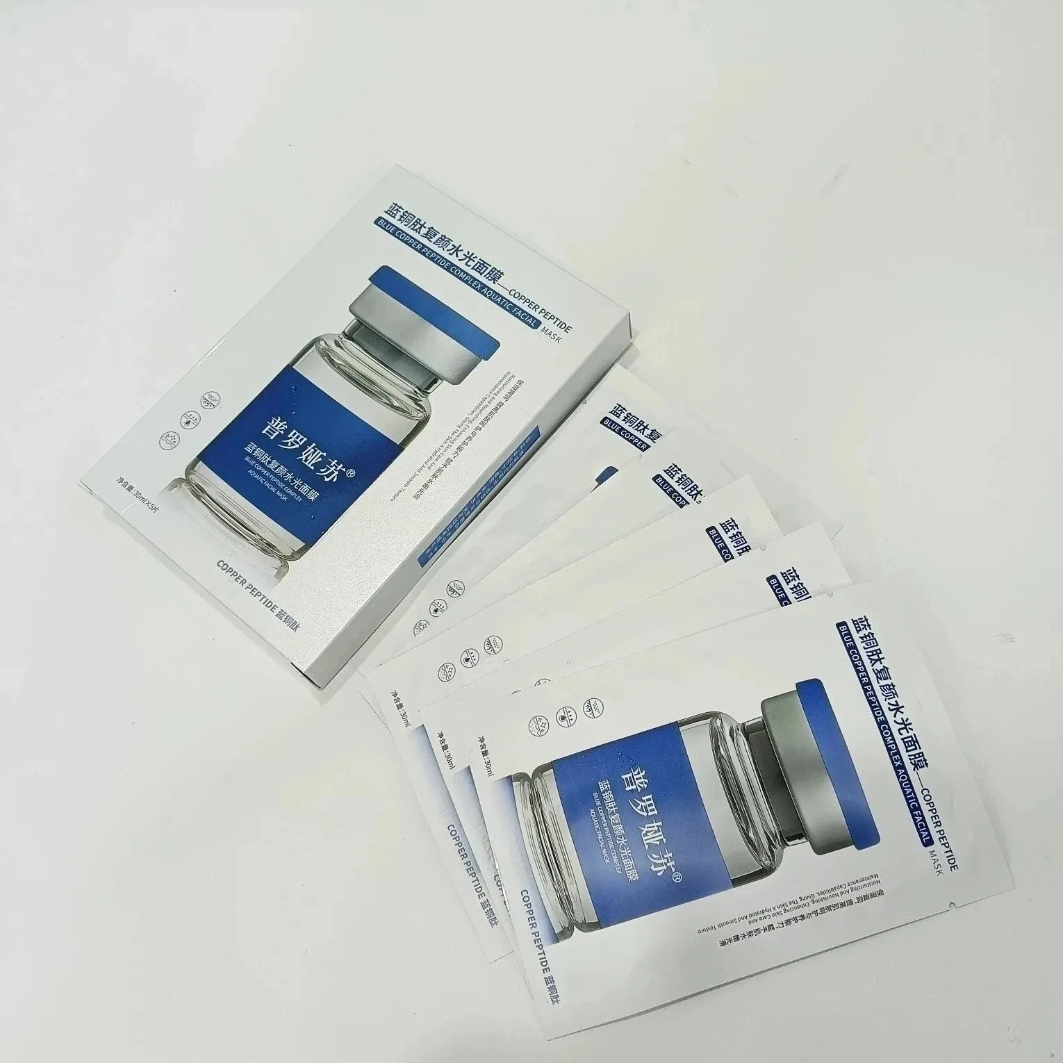 普罗娅苏蓝铜肽复颜水光面膜【舒缓修护，补水】，无内托，箱规100盒/件，规格 30ml*5片/盒，保质期2028年12月4日 图片 4