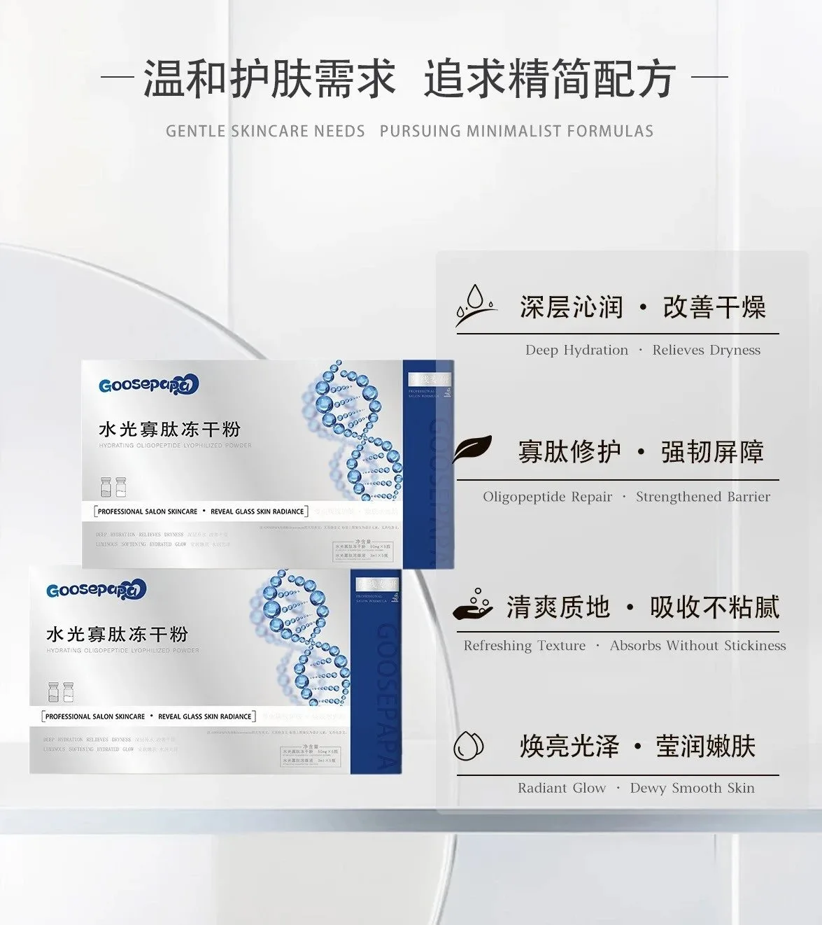 Goosepapa水光寡肽冻干粉(补水，修护)，(规格:3ml*5组/盒)，(箱规:100盒/件)，(保质期:2029年4月10日，产品重:0.3Kg 图片 3