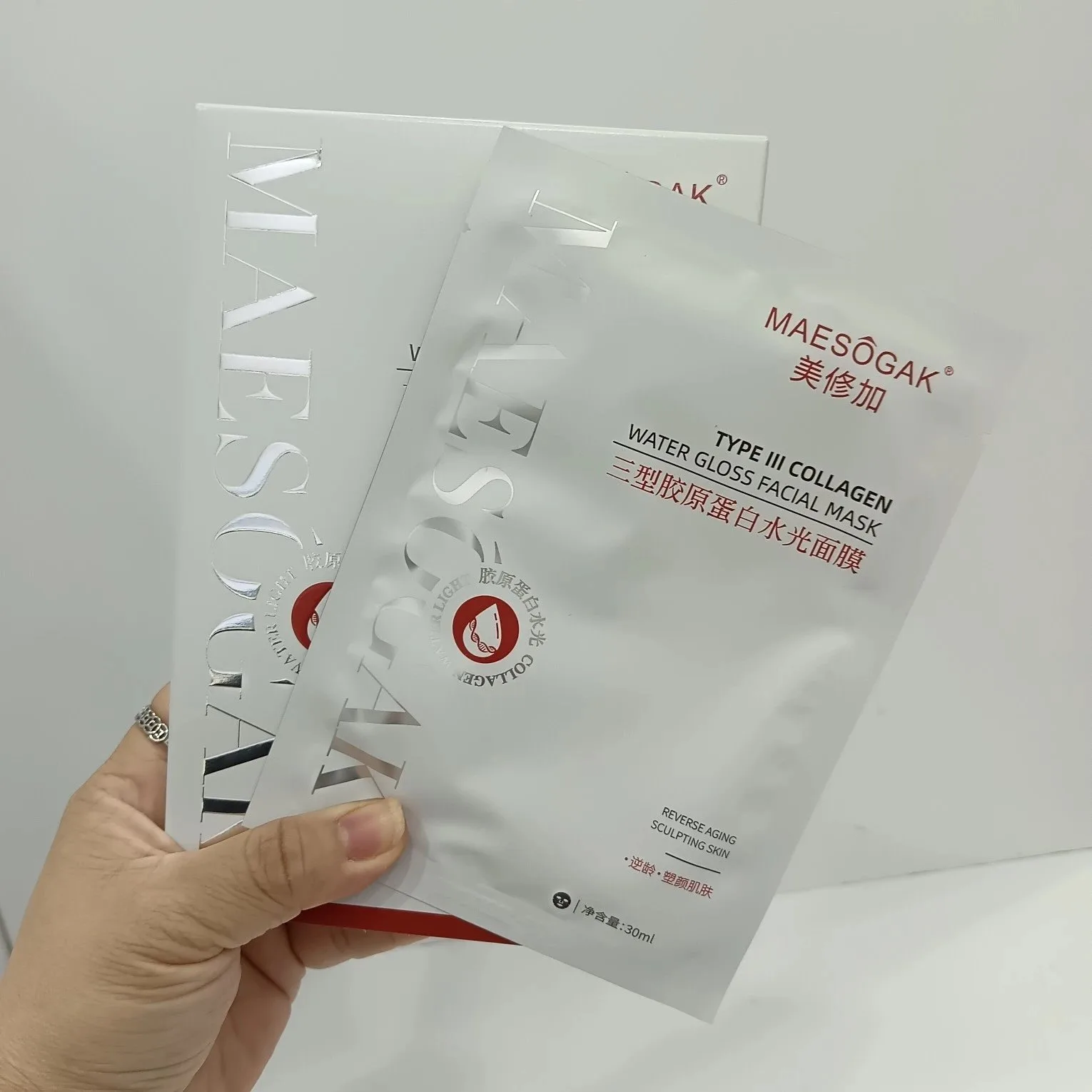 美修加三型胶原蛋白水光面膜（抗衰淡纹），有内托，一盒5片，一件100盒，（保质期2028年10月26日 图片 5